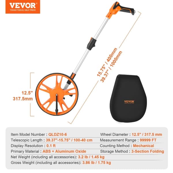 VEVOR Mittaripyörä, Telekoppi Pituus 39,76"-20,47", Sähköinen Laskentamenetelmä,A