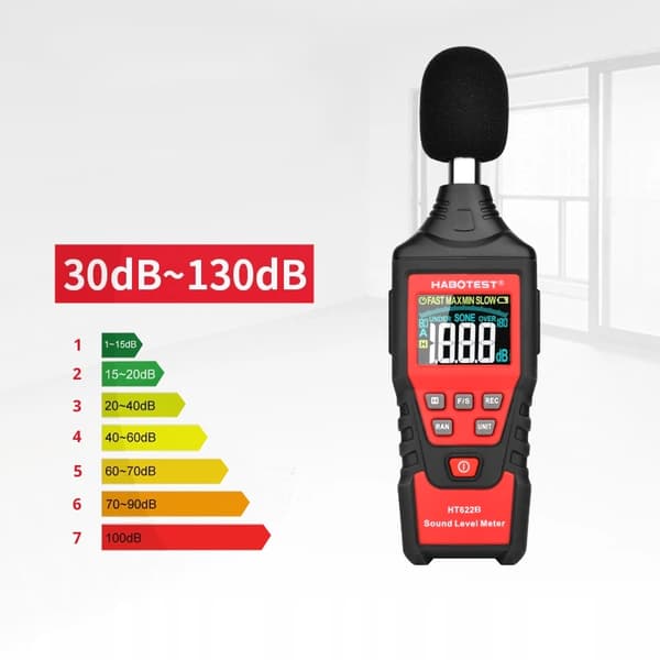 DECIBELMEETER SONOMETER STØJMÅLER A/C FILTER USB 30-130 dB 125ms GRAF