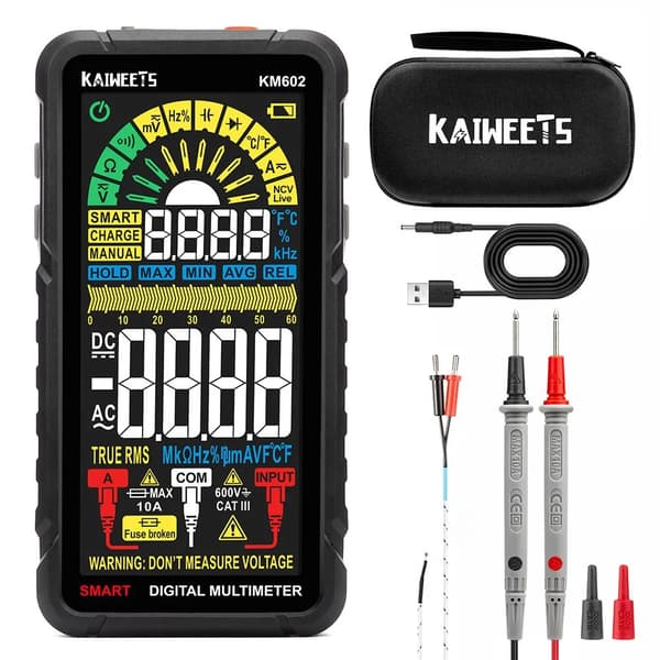 KAIWEETS KM602 Digital Multimeter, 6000 Tællinger Maksimal Visning, Genopladeligt Batteri,KM602