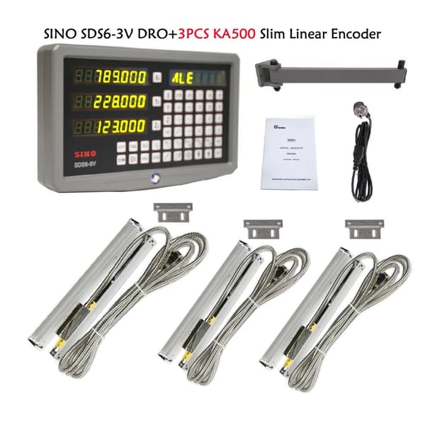 SINO SDS6-3V DRO Kit, inkluderer 3 stk. KA500 lineære encodere, 3-akse kompatibilitet,DRO-3PCS KA500