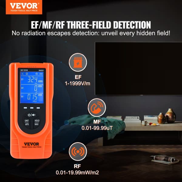 EMF Meter, 5Hz til 3,5GHz Detektion, Genopladeligt Batteri, LCD Skærm