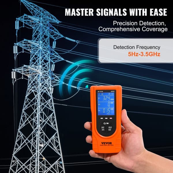 EMF Meter, 5Hz til 3,5GHz Detektion, Genopladeligt Batteri, LCD Skærm