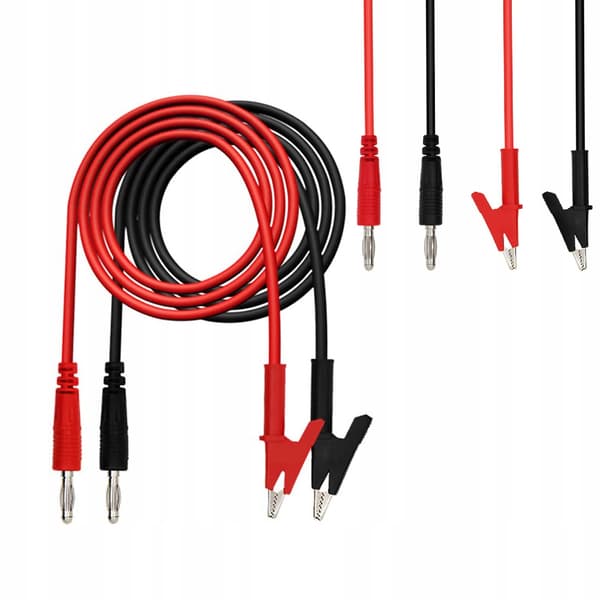 Testledninger til et multimeter / laboratoriestrømforsyning - krokodilleclips 1500V 15A 100cm (2 stk - sort og rød)