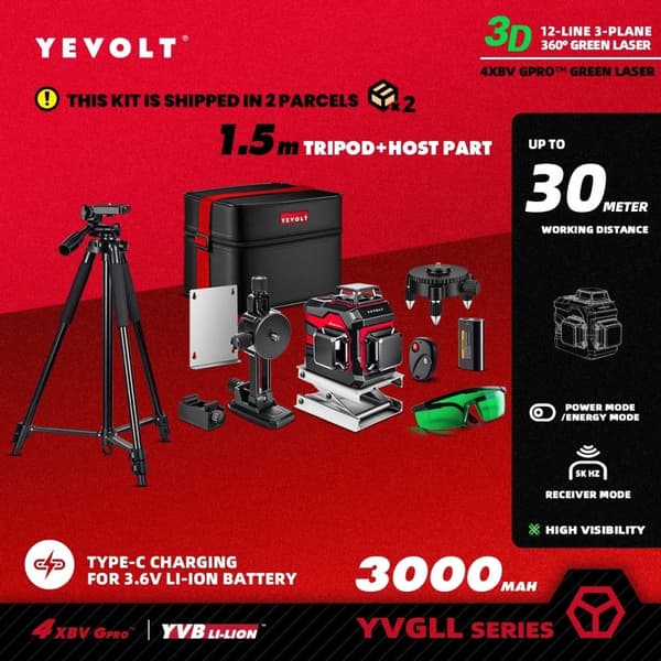 12-linjers laser niveau, høj synlighed grøn laser, hurtig nivellering,TP-YVGLL4XS12B2P3x1