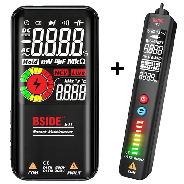 Digitalt multimeter, 9999 tællinger display, AC/DC spændingsmåling,S11 Sort-X1