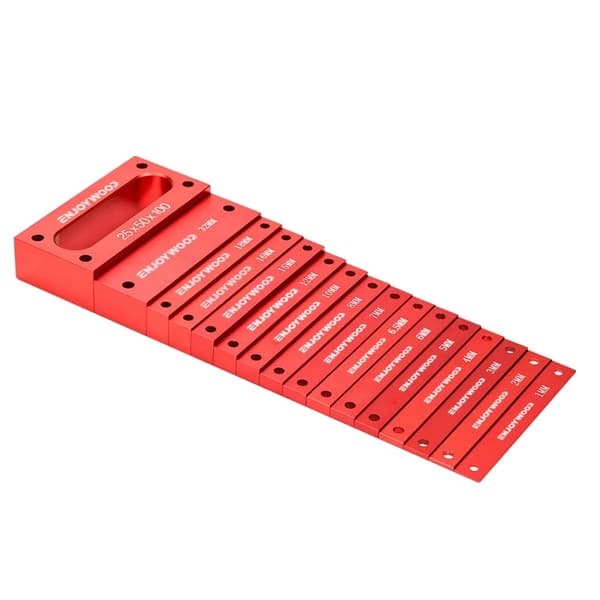 NJOYWOOD Metrisk Måttblock Set, 16-delars Set, Konstruktion i Aluminiumlegering,Röd
