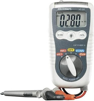 Voltcraftin kädessä pidettävä yleismittari digitaalinen VC-20 roisketiivis (IP54) CAT IV 600 V näyttö (määrä): (VC-20)