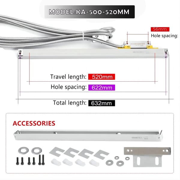 Lineaarinen asteikko ristikko viivain anturi, 0005mm tarkkuus, digitaalinen lukulaitteisto,KA-500-520mm