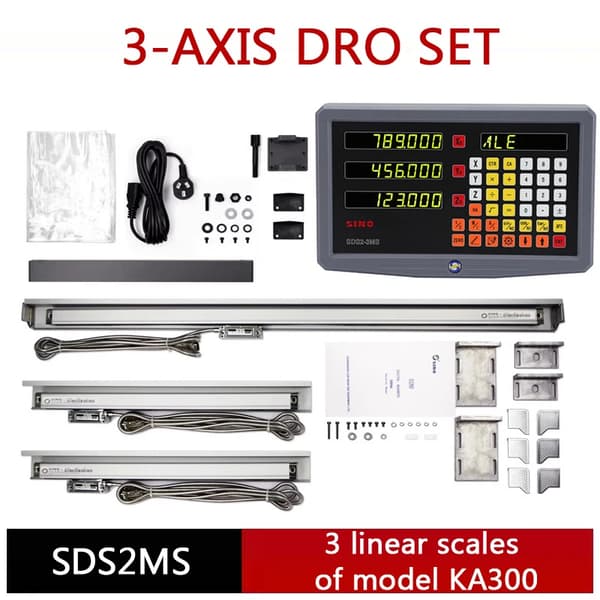 SINO 3-akselinen digitaalinen näyttö, 0,005 mm tarkkuus, 3 metrin mittakaapeli,DRO ja 3PCS KA300
