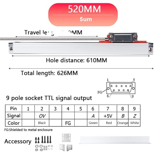 Lineær Encoder, Præcisionsopløsning 0,005 mm, Bevægelseslængde Op til,KA-300 520mm