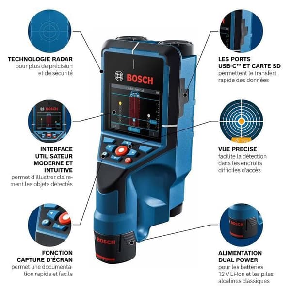 Bosch Professional D-Tect 200 C väggdetektor + L-BOXX + Bosch Radar Technology handledsrem (utan batteri eller laddare) - 0601081608