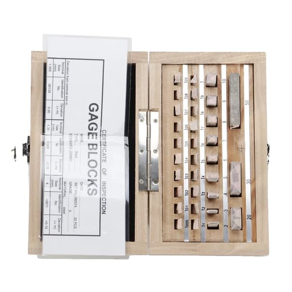 Stålmåttblockset, 32-delar, hög precision, hållbart värmebehandlat stål, olika storlekar från 1,005 mm till 50 mm.
