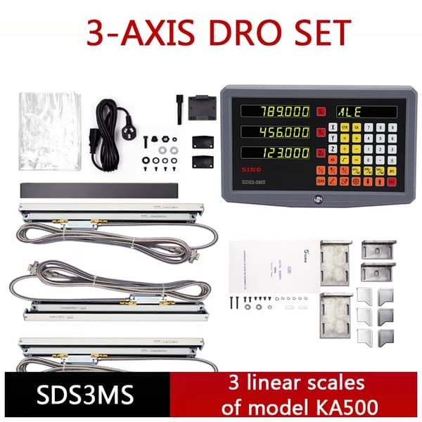 SINO 3-aksers digital læsning display, 0,005 mm opløsning, 3 meter skala kabel,DRO og 3PCS KA500