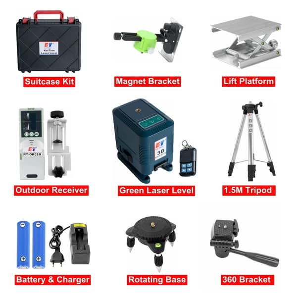 Laser Niveau, 12 Linjer, Selvnivellerende, 360 Graders Rotations,Laser Niveau Modtager