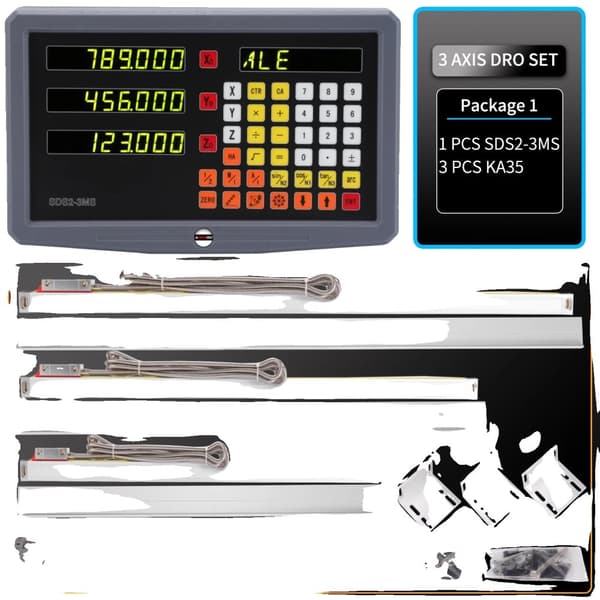 3-axlig DRO, upplösning 0,005 mm, anpassningsbar skalan längd, lämplig för fräsning och svarv,Paket 1