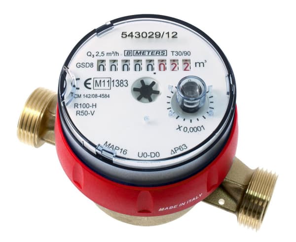 Vattenmätare BMETERS GSD8-RFM, 1/2 tum DN15 1,6 m3/h varmvatten, anslutning 3/4 tum, R100/R50