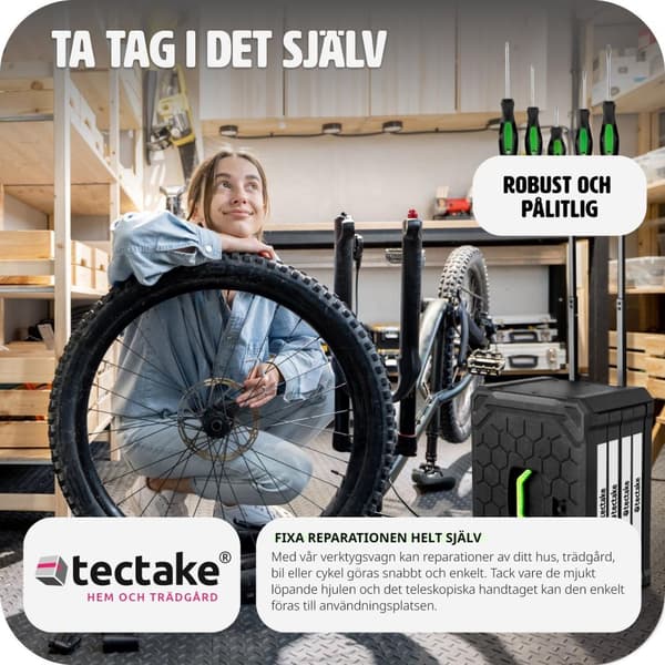 Verktygslåda på hjul, med 4 lådor och 899 delar - svart
