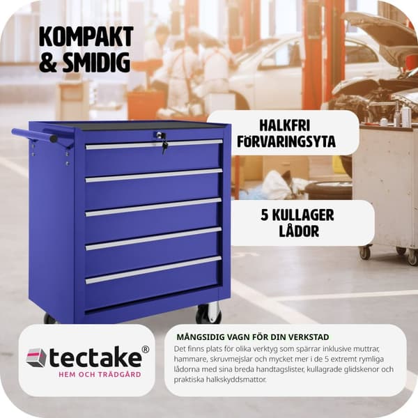 Verktygsvagn med 5 lådor - blå