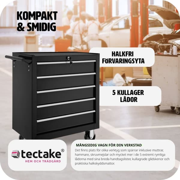 Verktygsvagn med 5 lådor - svart