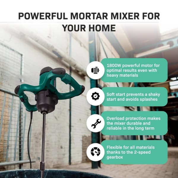 VONROC Mixer - 1800W - Røreværk - Maling og Cement | 2 gear og soft start | Inkl. Tilbehør