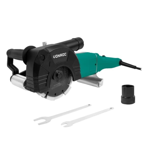 VONROC Rillefræser - Murrillefræser - 2400W – 150mm | PRO | 3-i-1 klinge | Laser | inkl. Tilbehør og 3-i-1 diamant savklinger