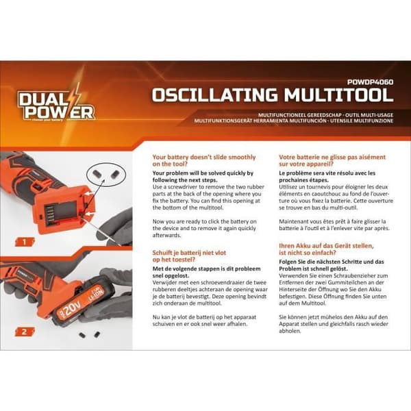 20V trådlös oscillerande multifunktionsverktyg + 5 Dual Power POWDP4060 Tillbehör - Levereras utan batteri eller laddare