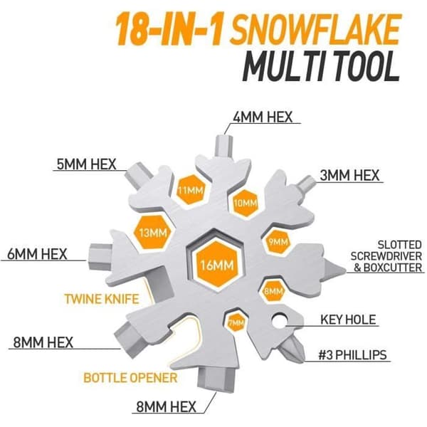Snowflake multifunktionsverktyg, snöflingaformad nyckelring i rostfritt stål - taktiskt verktyg för utomhuscamping