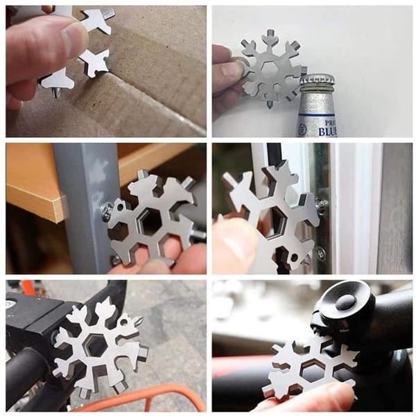 Snowflake multifunktionsverktyg, snöflingaformad nyckelring i rostfritt stål - taktiskt verktyg för utomhuscamping