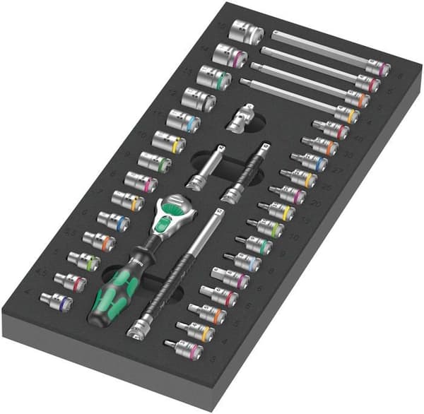 Wera multiverktyg - 05150110001 - 9720 skuminsats, 8000 A Zyklop spärrsats 1/4" 1, 37 delar Svartgrön