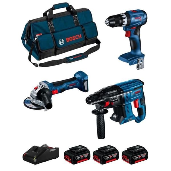 BOSCH Kit (GSB 18V-45 + GBH 18V-21 + GWS 18V-7 + 3 x 4,0 Ah + GAL18V-40 + HD BAG)