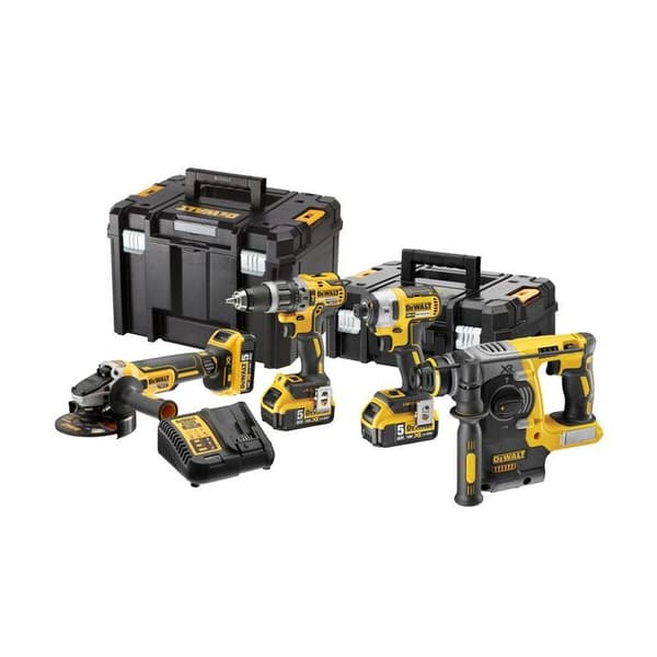 Paket med 4 DeWalt XR 18V 5Ah Li-Ion borstlösa verktyg med T-STAK box