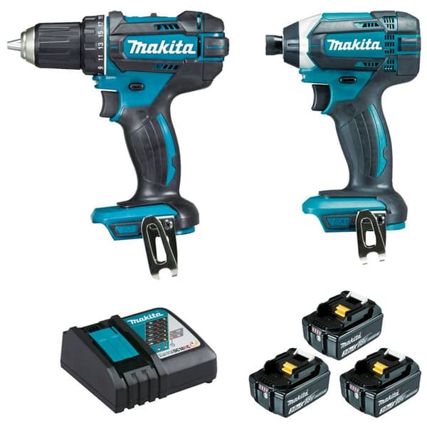 Set med 2 maskiner 18V Borrskruvdragare DDF482 + Slagskruvdragare DTD152 - MAKITA - med 3 batterier 18V 3.0A - snabbladdare