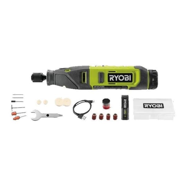 Mini multiverktyg - RYOBI - 4V - 5 000-25 000 rpm - USB C-kabel - Levereras med 15 tillbehör