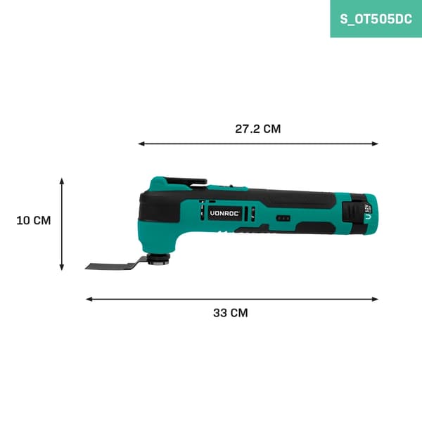 VONROC Batteridriven Multiverktyg 12V | Inkl. Batteri, USB-C Kabel och Tillbehör