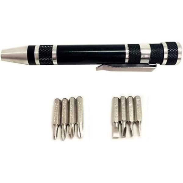 8 i 1 skruvmejsel Pen Mini Gadgets multifunktionella verktyg för precisionsreparation Skruvmejsel kit (Svart)