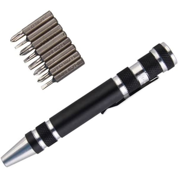 8 i 1 skruvmejsel Pen Mini Gadgets multifunktionella verktyg för precisionsreparation Skruvmejsel kit (Svart)