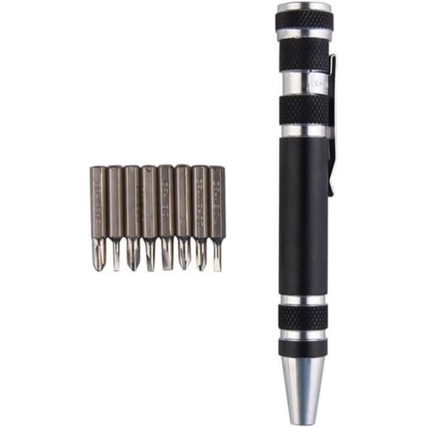 8 i 1 skruvmejsel Pen Mini Gadgets multifunktionella verktyg för precisionsreparation Skruvmejsel kit (Svart)