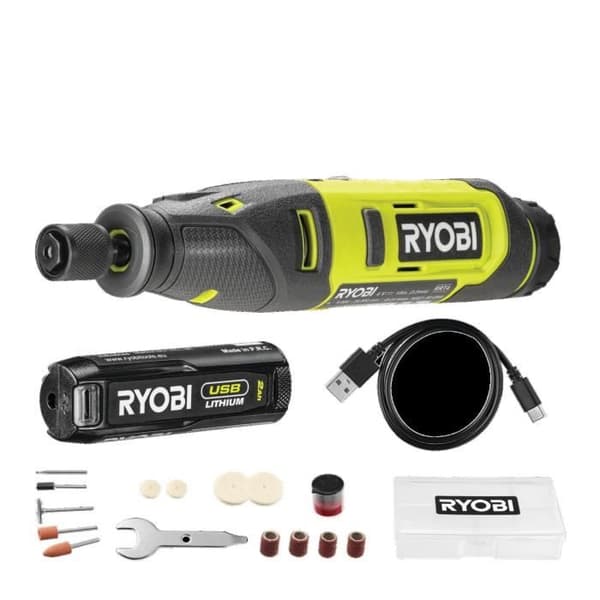 Mini-multiverktyg 4V - RYOBI - RRT4-120GA15 - 5 000-25 000 o/min - USB-C - Batteri 2,0 Ah - 15 tillbehör