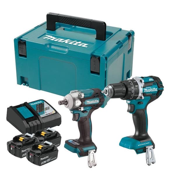 Slagborr - MAKITA - DHP484Z + DTW300Z - Sladdlös - 18V - 5 Ah - 3 batterier