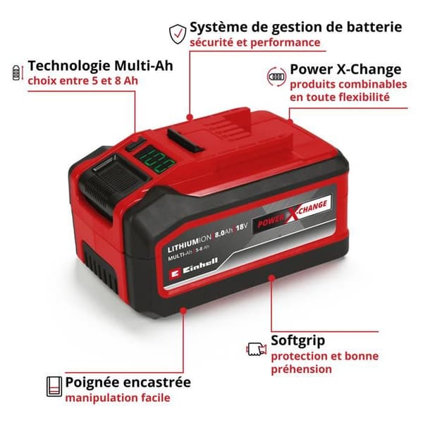 Einhell Batteri 8,0 Ah Multi-Ah Power X-Change PLUS (18 V, 5-8 Multi-Ah, för alla Einhell Power X-Change-enheter)