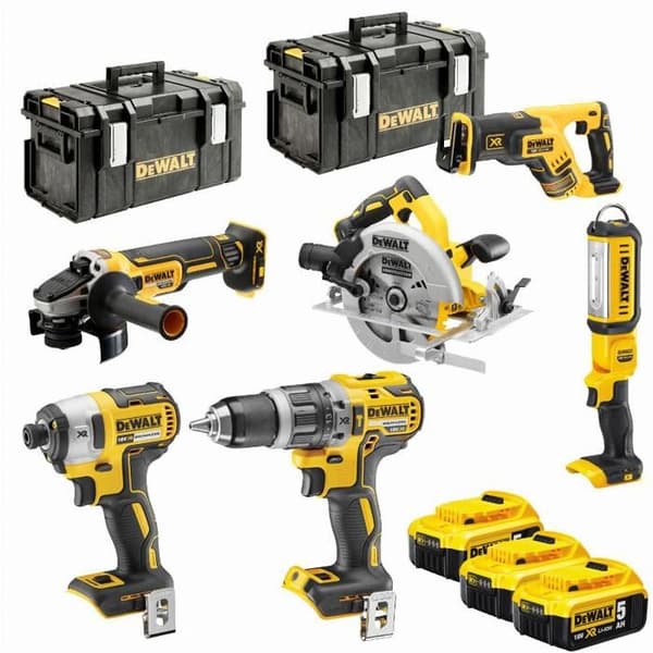 Paket med 6 DEWALT XR Li-Ion 18V (3x5Ah) verktyg med Tough System-väska