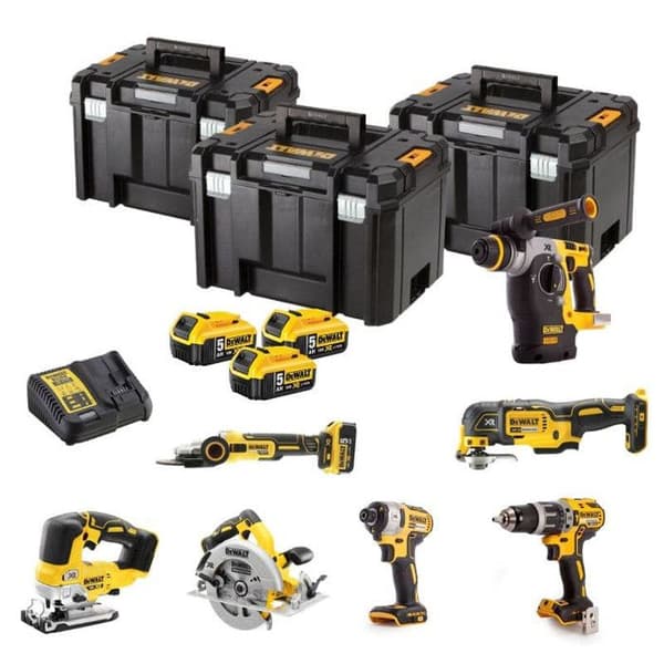 Pack 7 verktyg 18V (3x5,0 Ah) i 3 T-STAK lådor - DEWALT DCK755P3T