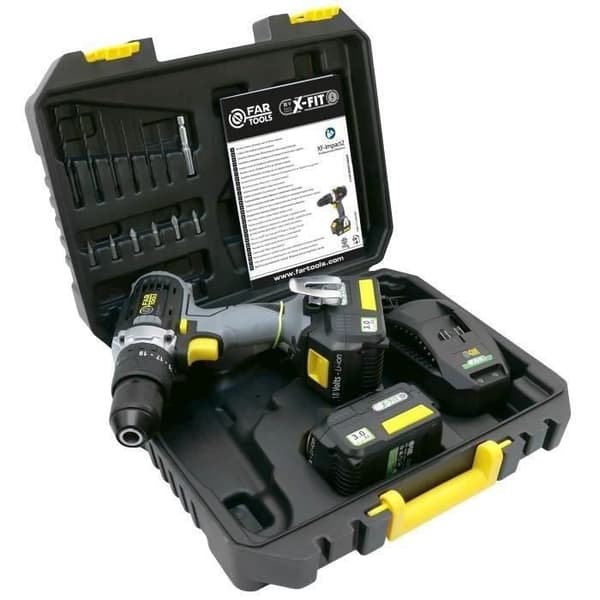 X-FIT PACK “LARGE WORK” 3 18V maskiner + 2 18V 3,0Ah batterier: Borr/skruvmejsel + Perfo hammare + Vinkelslip