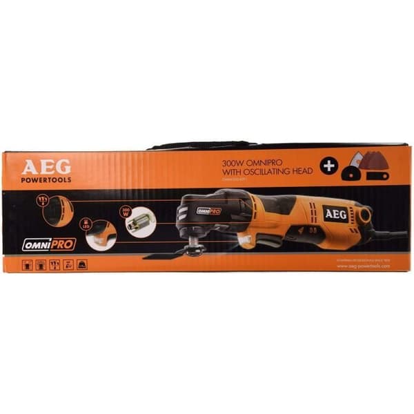 AEG - Multiverktyg OMNIPRO 300W, multifunktionshuvud, 20000 osc/min, hastighetsvariator, kompatibel med alla huvuden, i väska - OMNI300KIT1