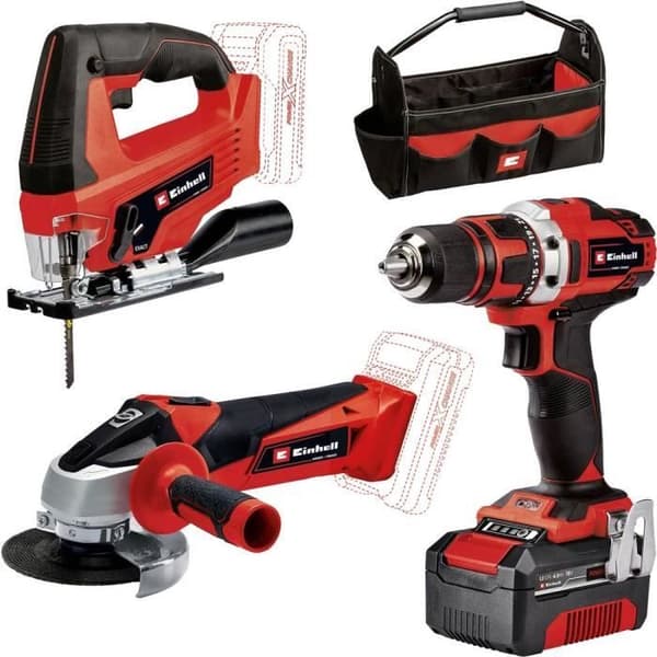 Einhell TE-TK 18/3 Li Kit JS+CD+AG Power X-Change verktygsset 4257241 för gör-det-själv-entusiaster i en väska