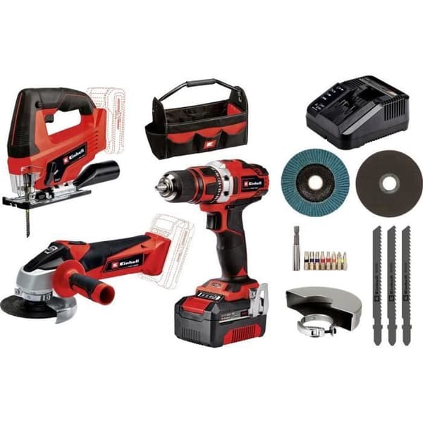 Einhell TE-TK 18/3 Li Kit JS+CD+AG Power X-Change verktygsset 4257241 för gör-det-själv-entusiaster i en väska