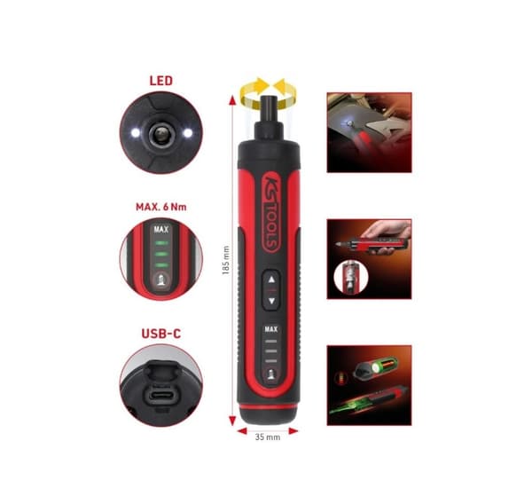 eMONSTER 1/4" batteridrevet bits skrutrekkersett 27 deler, KS Tools