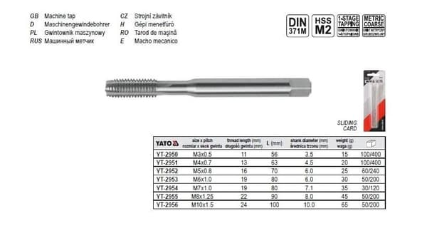 YATO KONEKIERREPORA M6, DIN 371 HSS M2 2953