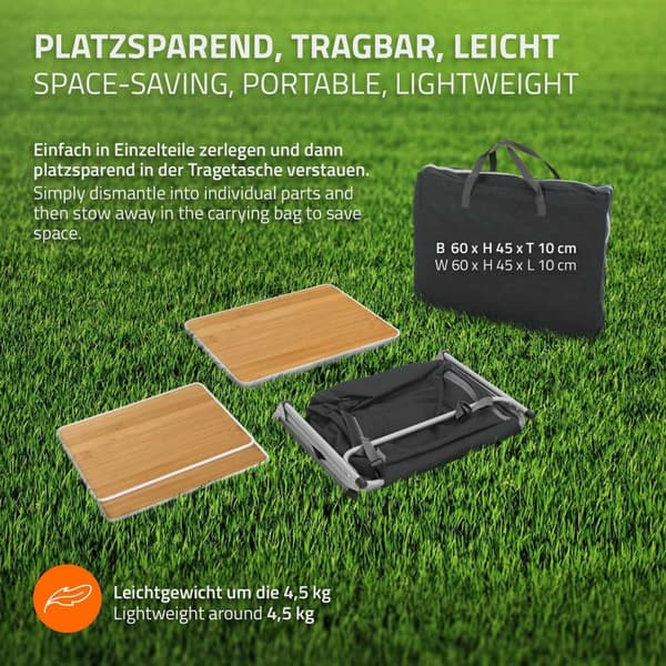 ECD Germany Fällbar Campingsskåp; Svart träoptik; 60x64x45 cm; Campingkök med aluminiumställ; Portabel köksbox med arbetsbänk; 2 hyllor och bärväska;