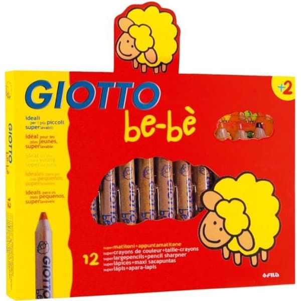 Giotto baby maxi penna säljs i förpackningar om 12 från Legeantdelafete. Ledningen är 5,5 mm i diameter. Från 2 år, färger